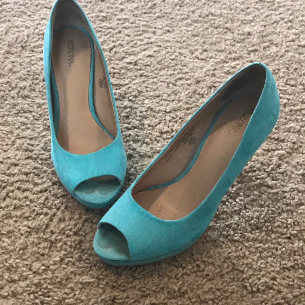 Teal peep toe heels
